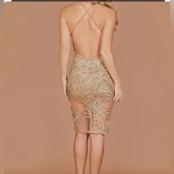 NADINE MERABI TALIA Gold Embroidered Midi Dress - Picture 4 of 9